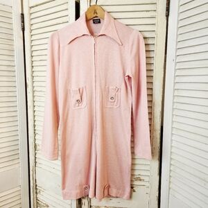 Vintage 70s Soft Pink 100% Cotton Hot Pants Romper Small